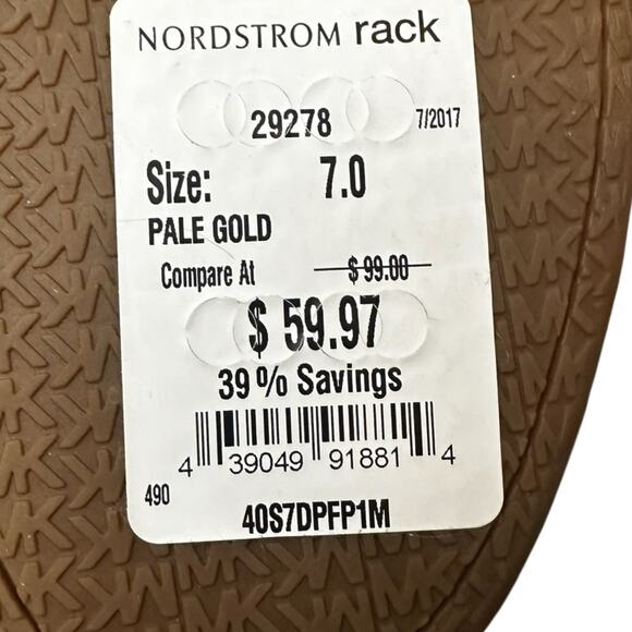 Michael Kors Metallic Gold Textured Leather Slides Size 7 NEW - Picture 5 of 10